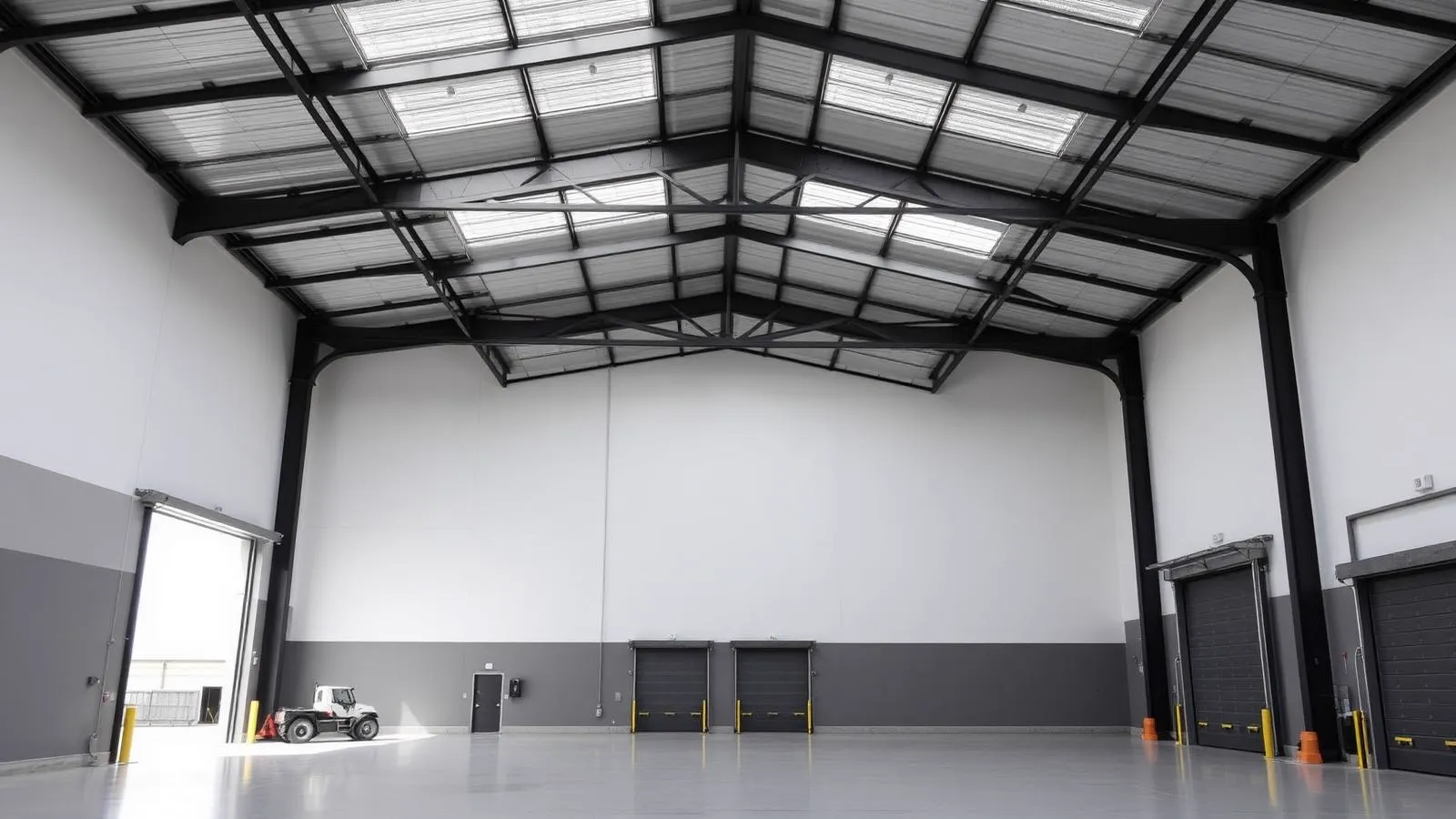 Interior de nave industrial con altura libre amplia, andenes de carga y entrada de luz natural por lucernarios, características que impactan directamente el valor del inmueble